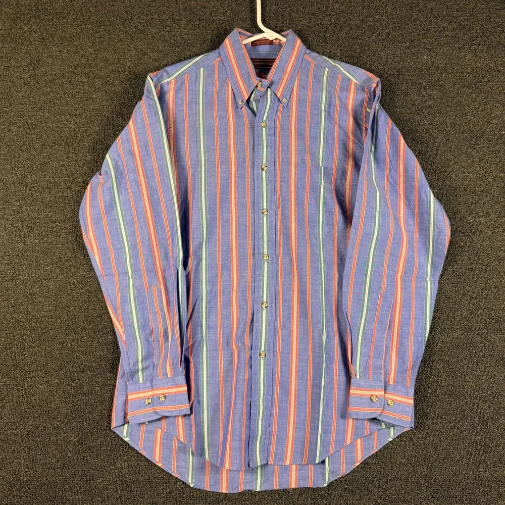 Chaps Ralph Lauren Mens M Striped Button Down Blue Red Green Vintage Long Sl